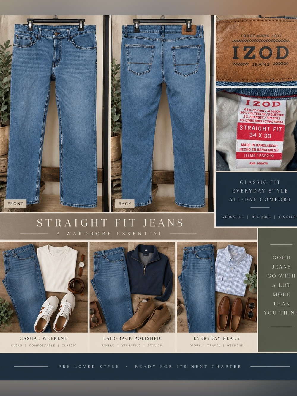 Izod Men’s Slim Straight Jeans in Light Blue Denim
